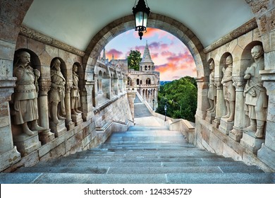 Fisherman's Bastion, popular tourist attraction in Budapest, Hungary - Shutterstock ID 1243345729