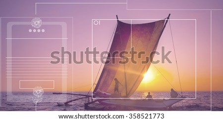Fishermen on a catamaran at Sunset.