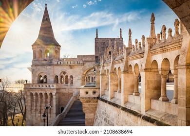 The Fishermen's Bastion On Castle Hill In Budapest, Hungary, During Sunrise Without People