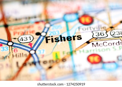 Fishers. Indiana. USA On A Geography Map