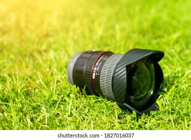 Fisheye Camera Lens On Green Grass