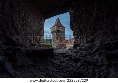 Fisheye view of the castle through an arrowslit