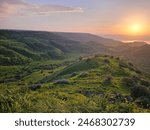 Fishgop lookout in Kibbutz Afik at sunset, Golan Heights, Israel