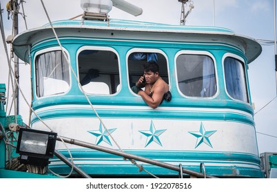 
A Fishing Boat Captain Arrives At Ban Bang Saray Fishing Port, Chonburi Province, Thailand, February 22, 2021.