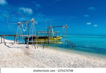 Fishing Boat Docked In Tikehau, French Polynesia.  Tahiti Islands.