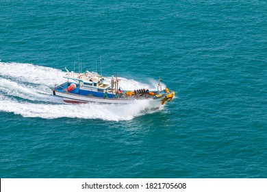 Fishing Boat Boat Goes Fast In Busan Area At Sunny Day, Japan Sea, South Korea