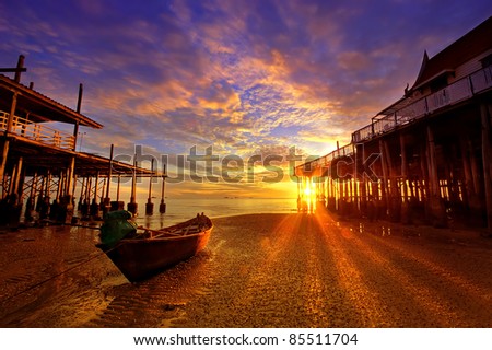 Fishing Boat Hua-Hin beach at dawn.