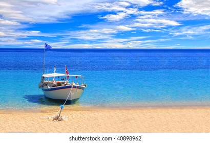 Fishing boat in the Ionian sea in Greece