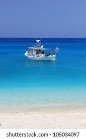 Fishing boat in the Ionian sea in Lefkada Greece