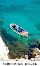 Fishing Boat Moored in Mediterranean Sea, Greece
