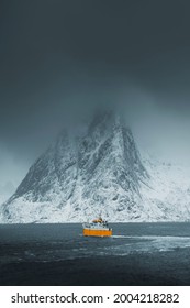 Fishing Boat At Norwegian Sea At Lofoten Island, Norway