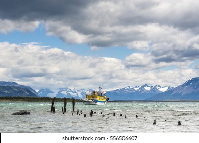 Fishing Boat And Old Dock, Puerto Natales, Antartica Chilena, Patagonia