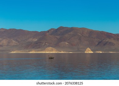 Fishing Boat On Pyramid Lake On The Paiute Indian Reservation Near Reno, Nevada, USA