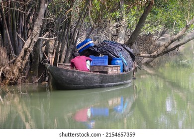 Fishing Boat On River At Sundarbans National Park,Bangladesh.