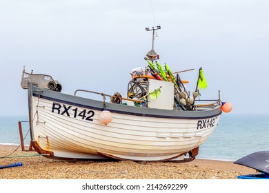 A Fishing Boat On The Working Beach At Hastings, East Sussex, United Kingdom 28 MARCH 2022, No People In Shot