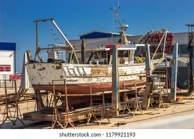 Fishing Boat in Repair in the Port of Fano,Italy,Marche Region-September 2018