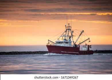 Fishing Boat Returns To Port After A Long Night - At Barnegat Inlet