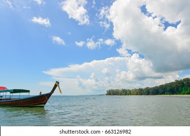 Fishing boat in the sea at Nai yang beach Phuket Thailand.