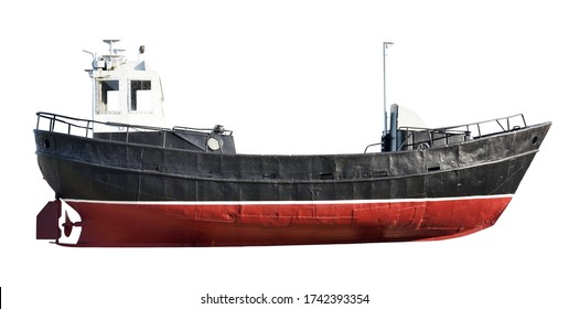 Fishing Boat Side View Isolated On White Background