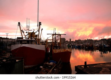 Fishing Boat In The Undustrial Dock, Plymouth, UK