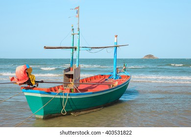Fishing boats anchored at the beach.