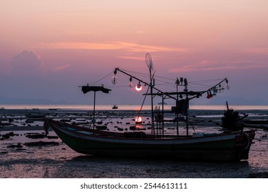 fishing boats. long tail boat anchored on the beach background is beautiful sunset.  Samui Thailand - Powered by Shutterstock