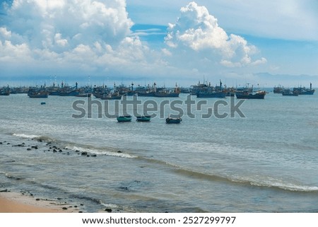 Similar – Image, Stock Photo Yellow fishing boat moored in ocean turquoise water