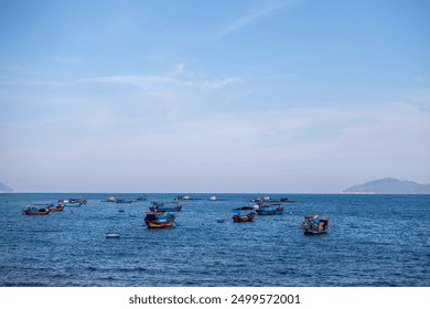 The fishing boats outside the Nha Trang Vietnam beach - Powered by Shutterstock