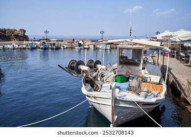 fishing boats in the port of Skala Sikamineas on the island of Lesbos, Greece - Powered by Shutterstock