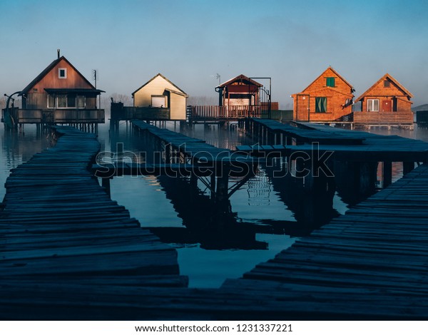 Fishing Cabins On Lake Bokod Hungary Stock Photo Edit Now 1231337221