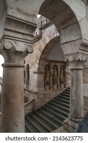 Fishing Castle In Budapest In Foggy Weather. Eastern European Culture, Historical Monuments Of Architecture. History, Architecture Of Hungary