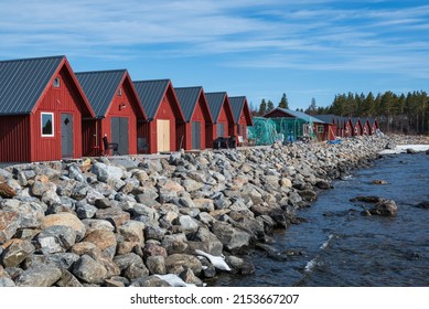 Fishing Cottages In A Little Fishing Village In Northern Sweden.