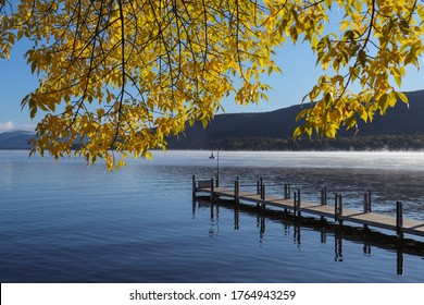 Fishing Dock On Lake George At Fall Time