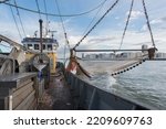Fishing of gray northsea shrimps near the coast