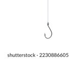 Fishing hook on fishing line, isolated on white background.