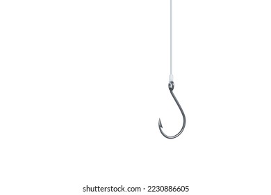 Fishing hook on fishing line, isolated on white background.