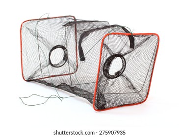 Fishing Net. Fish Basket For Lobster, Crayfish And Crabs Catching Isolated On A White Background.