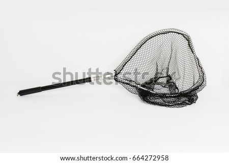 Fishing net, landing net on white background