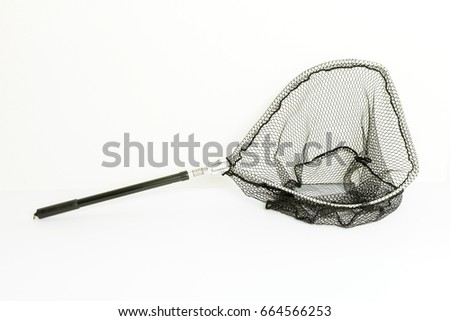 Fishing net, landing net on white background. Folding landing net