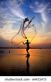 fishing net on sunset