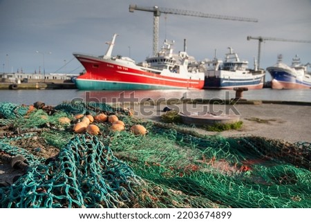 Fishing nets on the peer in the harbor