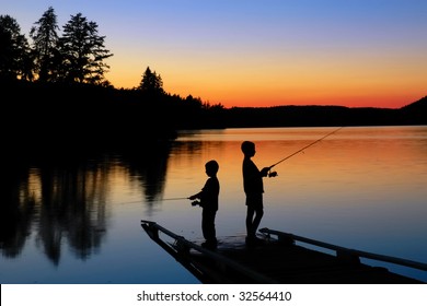 Fishing On The Dock At Sunset