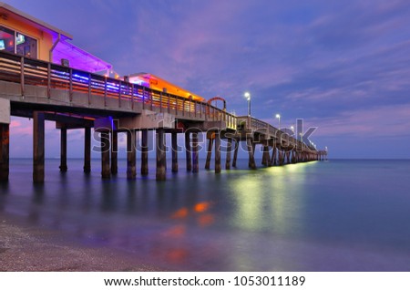 Fishing Peer at Dania Beach at Sun Set, Fort Lauderdale, Florida, USA. 