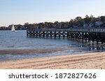 Fishing Pier at Cummings Park Beach in Stamford Connecticut along Westcott Cove