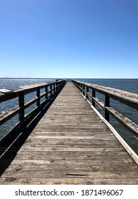 Fishing Pier On James River In Newport News Virginia On A Sunny Blue Sky Autumn Day