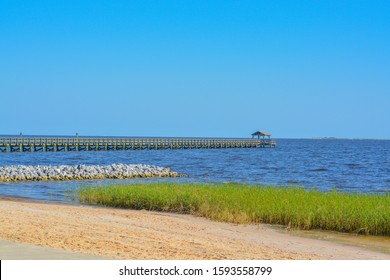 Fishing Pier On The Mississippi Gulf Coast. Biloxi, Gulf Of Mexico, Harrison County, Mississippi USA