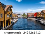 Fishing pier with restaurants and shops in Kristiansand, Norway