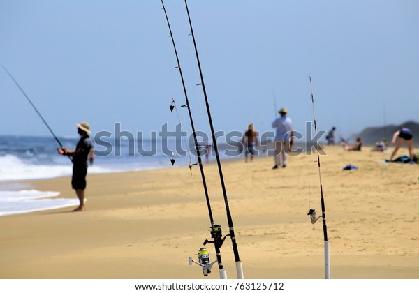 Fishing poles and fishing at Back Bay Wildlife center in\
Virginia Beach 