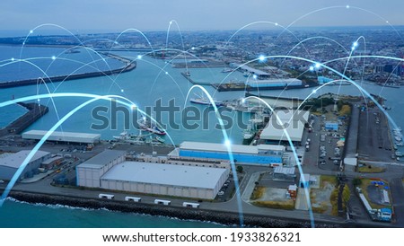 Fishing port and communication network concept. Smart fishery.