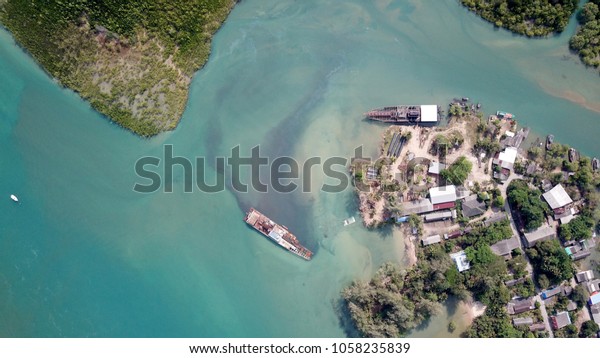 Fishing Port Village Thailand Tsunami Shipwrecks Industrial